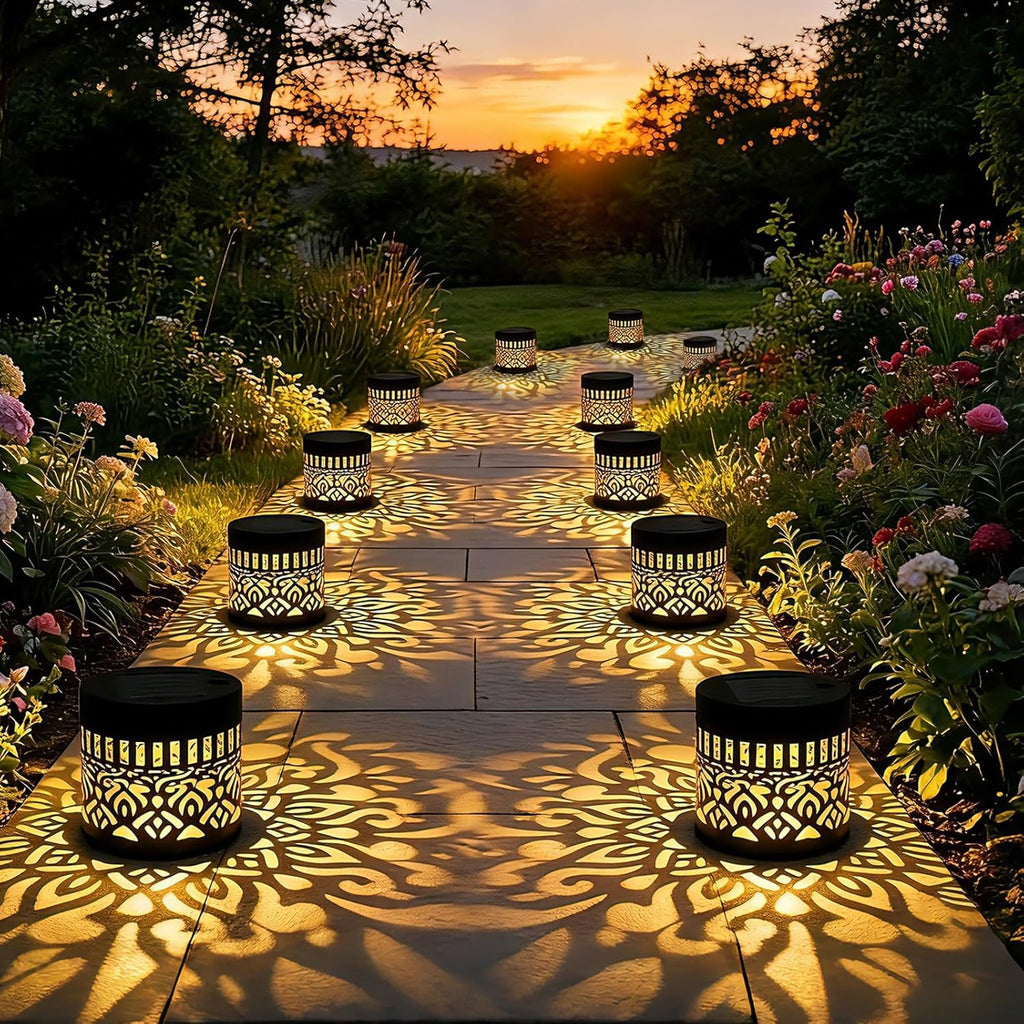 4-Pack Waterproof Solar Mandala Lights for Outdoor Use - Ideal for Decks, Steps, Walls, Terraces, Courtyards, Backyards, and Gardens