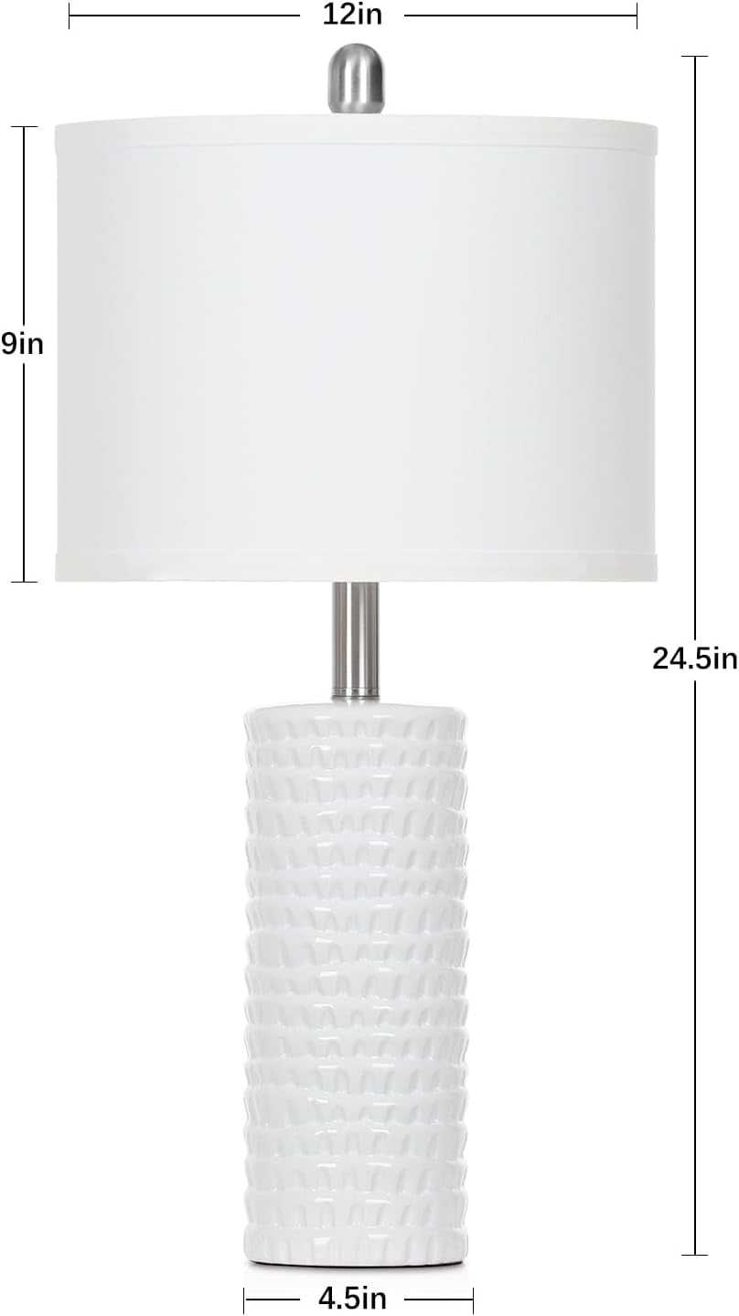 Set of 2 Modern 24.5" Ceramic Table Lamps with White Linen Shades for Living Room, Bedroom, and Office