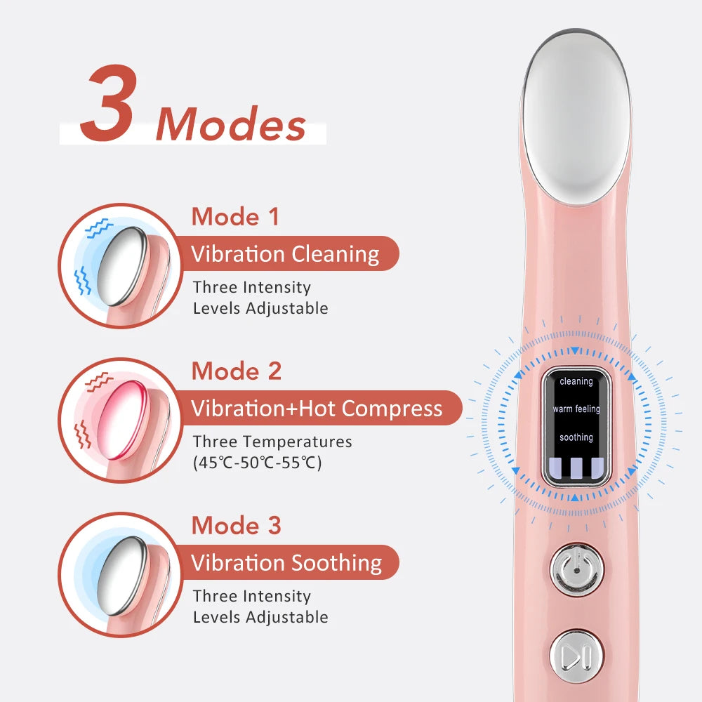 Vibrating Red Light Eye Massager Pen with Hot Compress for Anti-Wrinkle Treatment and Dark Circle Reduction
