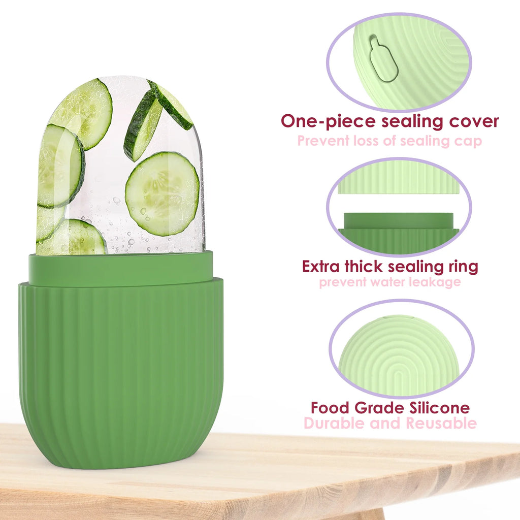 Ice Face Roller, Silicone Ice Facial Rollers, Cube Face Contour for Eyes Neck, Beauty Facial Massage Roller Remove Dark Circle Pore Shrink Face Roller Skin Care Tools (Green)