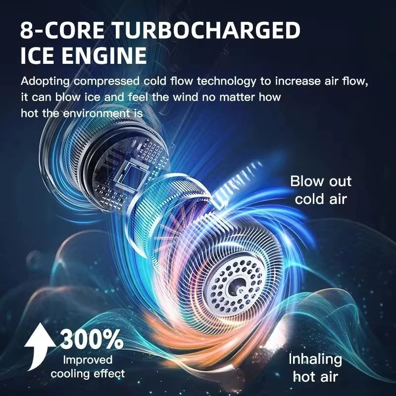 8000mAh Portable Bladeless Neck Fan with USB Rechargeable, Mute Operation, LED Digital Display, and Handheld Air Cooler