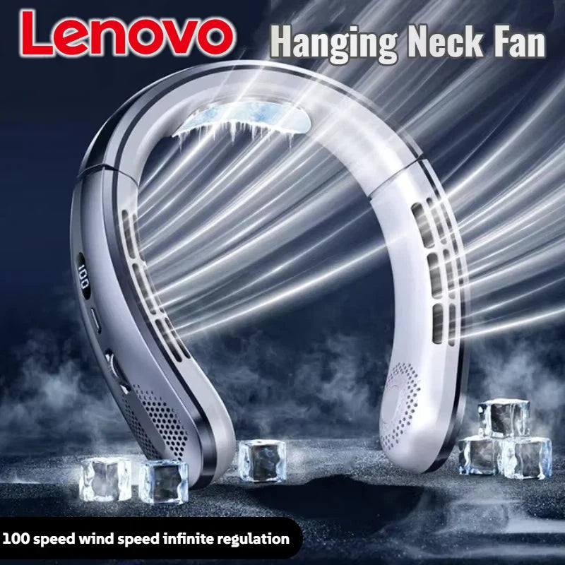 8000mAh Portable Bladeless Neck Fan with USB Rechargeable, Mute Operation, LED Digital Display, and Handheld Air Cooler