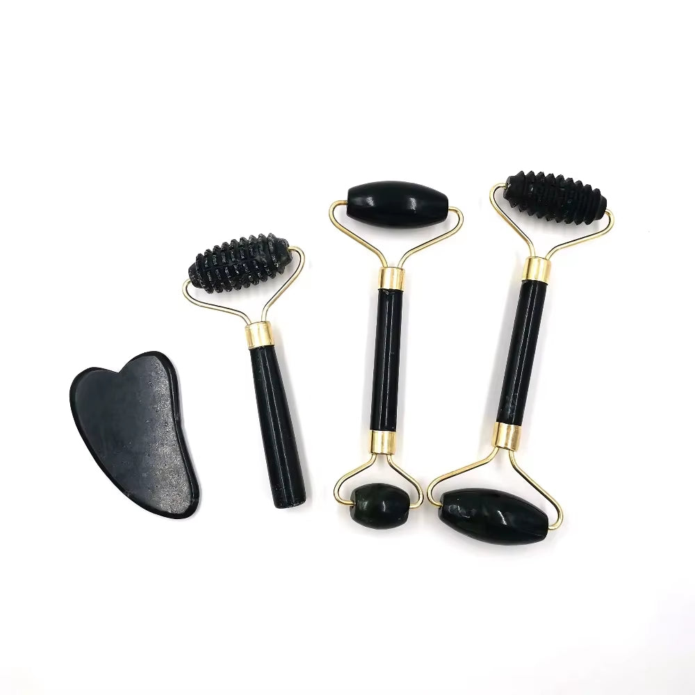 Obsidian Jade Roller Massager Gouache Scraper for Face Facial Skin Care Tools Natural Body Back Beauty Lifting Massagers Rollers