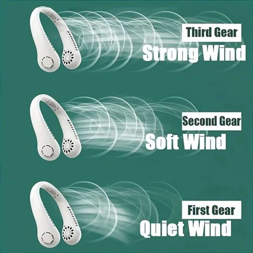 Bladeless Hanging Neck Fan, 3 Speed Adjustable Rechargeable Mini Air Cooler, Portable Long Battery Life Fan for Sports