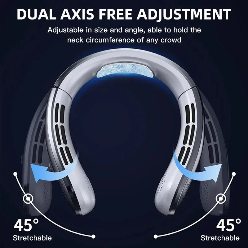 8000mAh Portable Bladeless Neck Fan with USB Rechargeable, Mute Operation, LED Digital Display, and Handheld Air Cooler