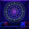 Blacklight Mandala Tapestry - Bohemian Wall Decor with Psychedelic Peacock Design, Ideal for College Dorms, Beach Throws, and Table Cloths, 59×51 Inches