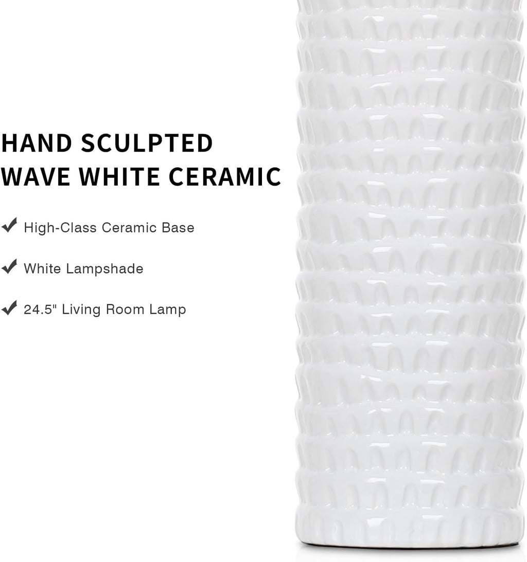 Set of 2 Modern 24.5" Ceramic Table Lamps with White Linen Shades for Living Room, Bedroom, and Office