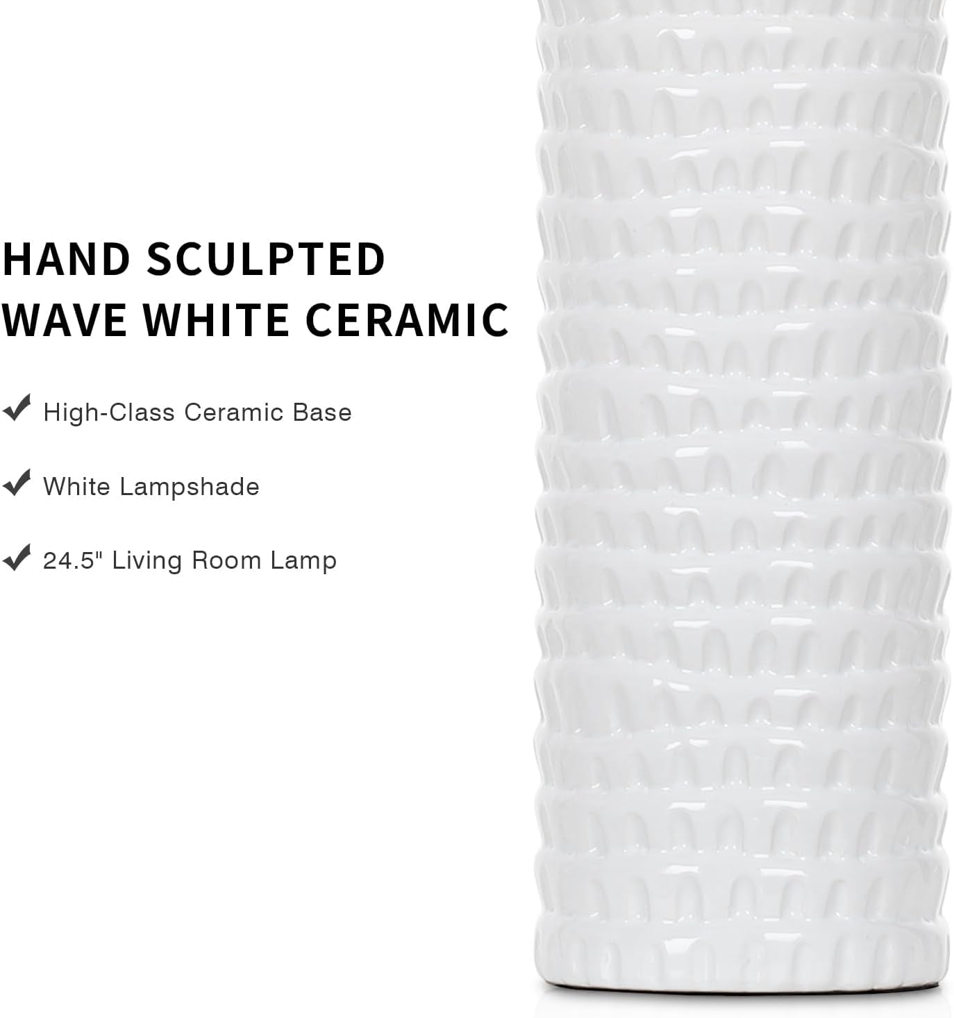 Set of 2 Modern 24.5" Ceramic Table Lamps with White Linen Shades for Living Room, Bedroom, and Office