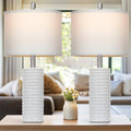Set of 2 Modern 24.5" Ceramic Table Lamps with White Linen Shades for Living Room, Bedroom, and Office