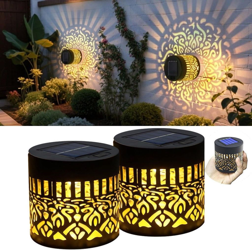 2-Pack Solar Mandala Projector Lights for Outdoor Use, Waterproof Decorative Wall and Deck Step Lighting for Garden and Patio (Warm Glow)