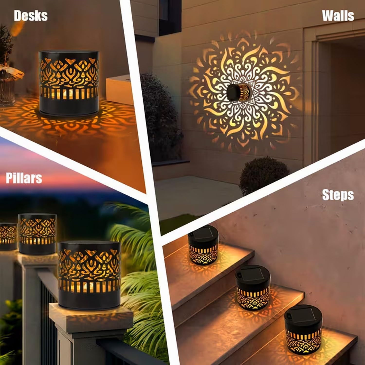 2-Pack Solar Mandala Projector Lights for Outdoor Use, Waterproof Decorative Wall and Deck Step Lighting for Garden and Patio (Warm Glow)