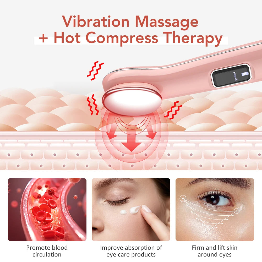 Vibrating Red Light Eye Massager Pen with Hot Compress for Anti-Wrinkle Treatment and Dark Circle Reduction