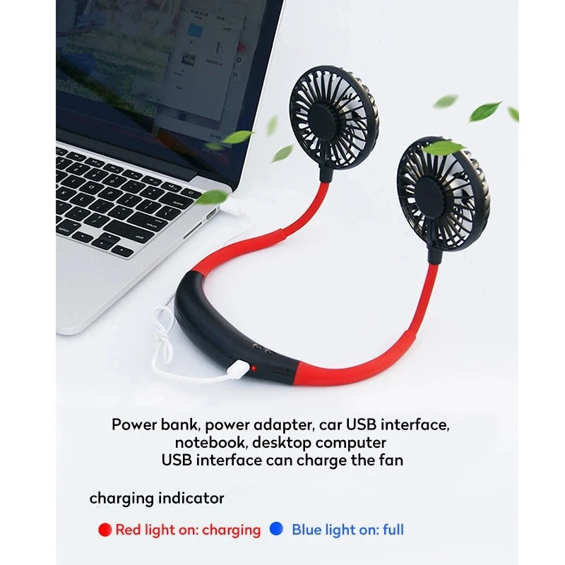 Stay Cool Anywhere with the USB Portable Neck Fan - 3-Speed Rechargeable Hands-Free Mini Sports Fan for Home and Office