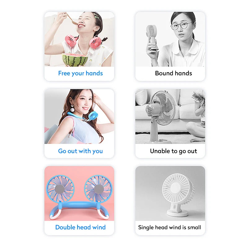 Stay Cool Anywhere with the USB Portable Neck Fan - 3-Speed Rechargeable Hands-Free Mini Sports Fan for Home and Office
