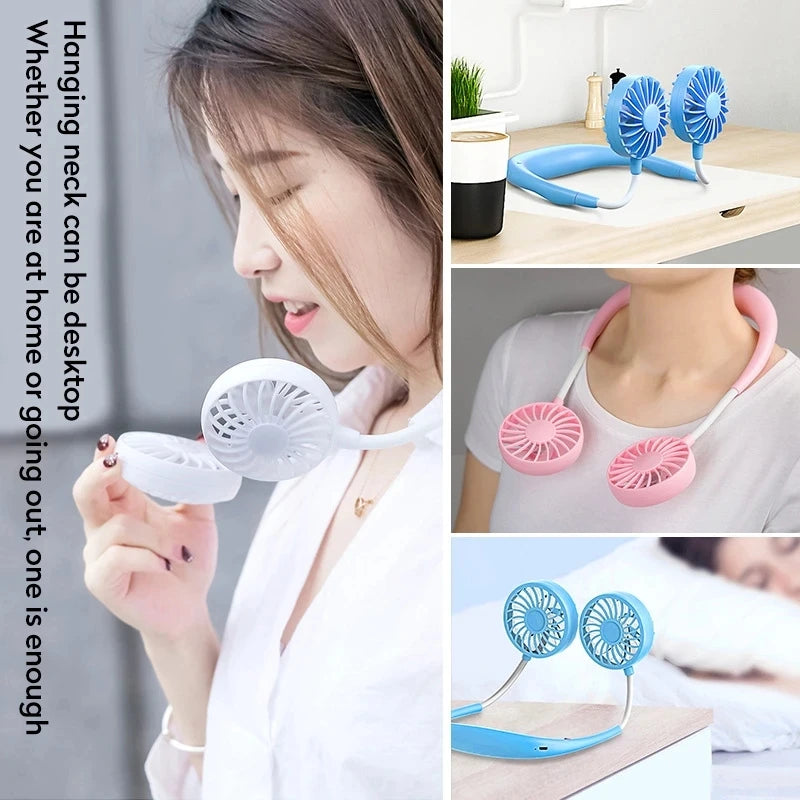 Stay Cool Anywhere with the USB Portable Neck Fan - 3-Speed Rechargeable Hands-Free Mini Sports Fan for Home and Office