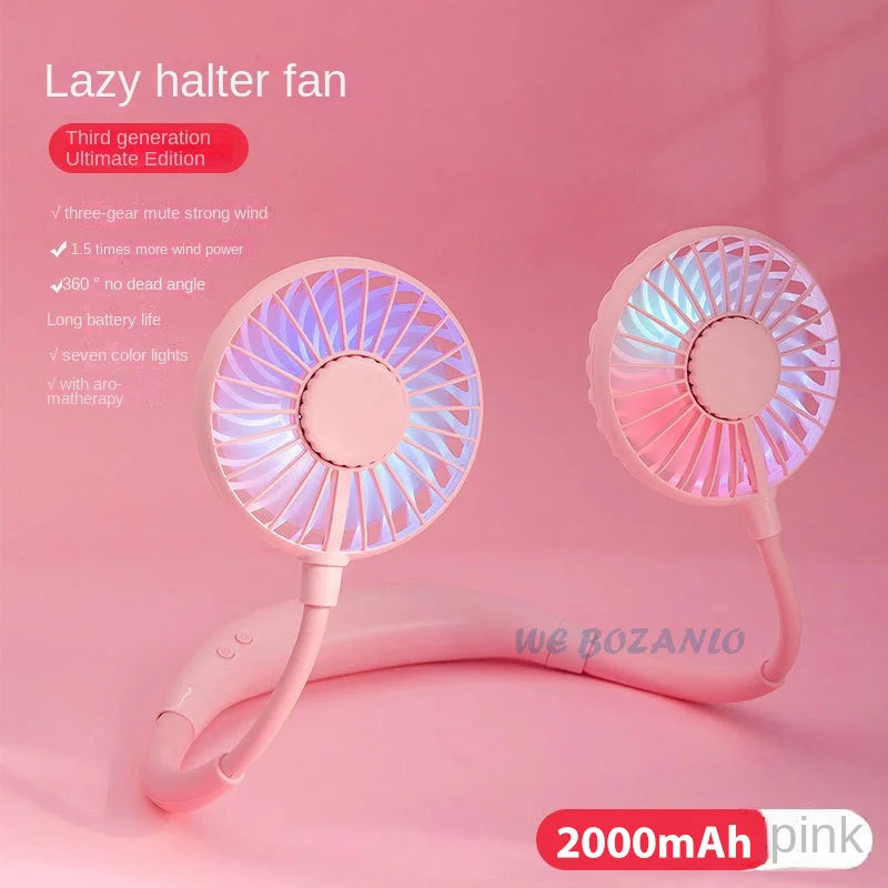 Stay Cool Anywhere with the USB Portable Neck Fan - 3-Speed Rechargeable Hands-Free Mini Sports Fan for Home and Office