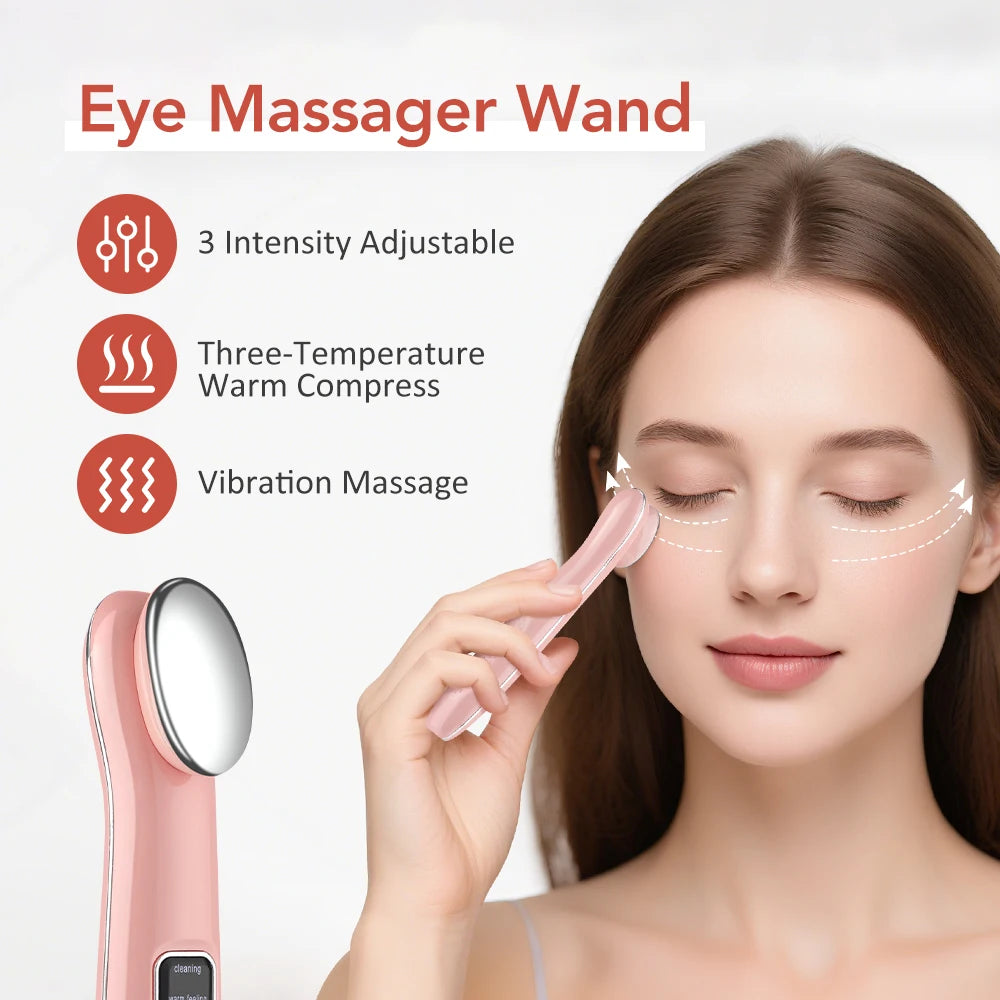 Vibrating Red Light Eye Massager Pen with Hot Compress for Anti-Wrinkle Treatment and Dark Circle Reduction