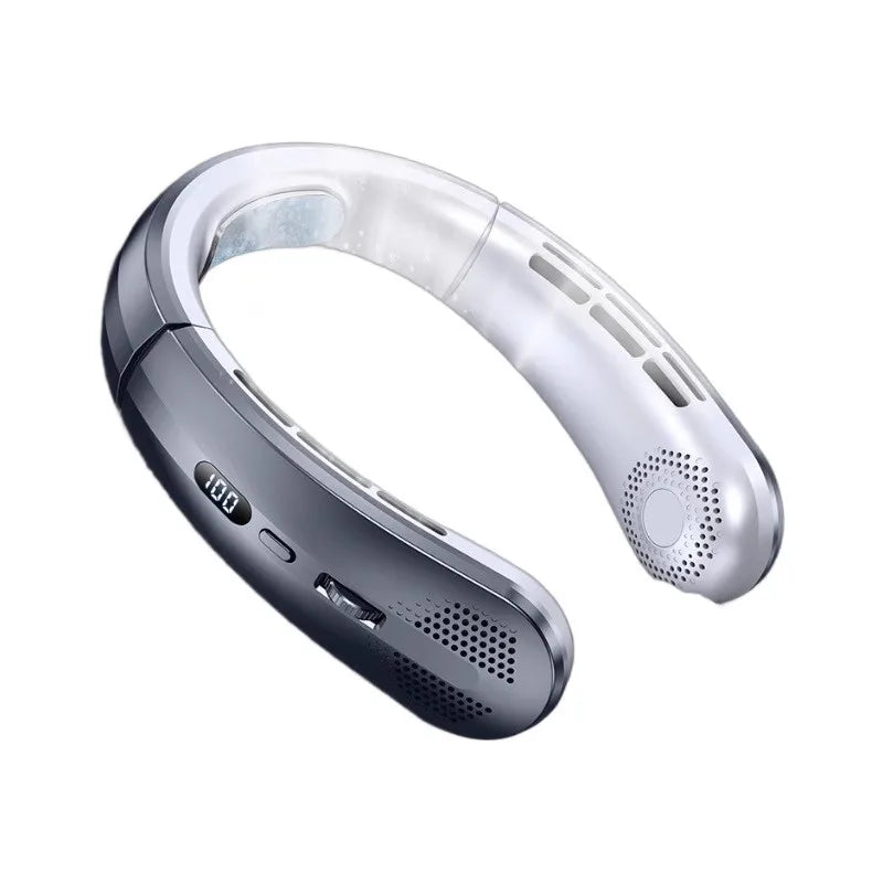 8000mAh Portable Bladeless Neck Fan with USB Rechargeable, Mute Operation, LED Digital Display, and Handheld Air Cooler