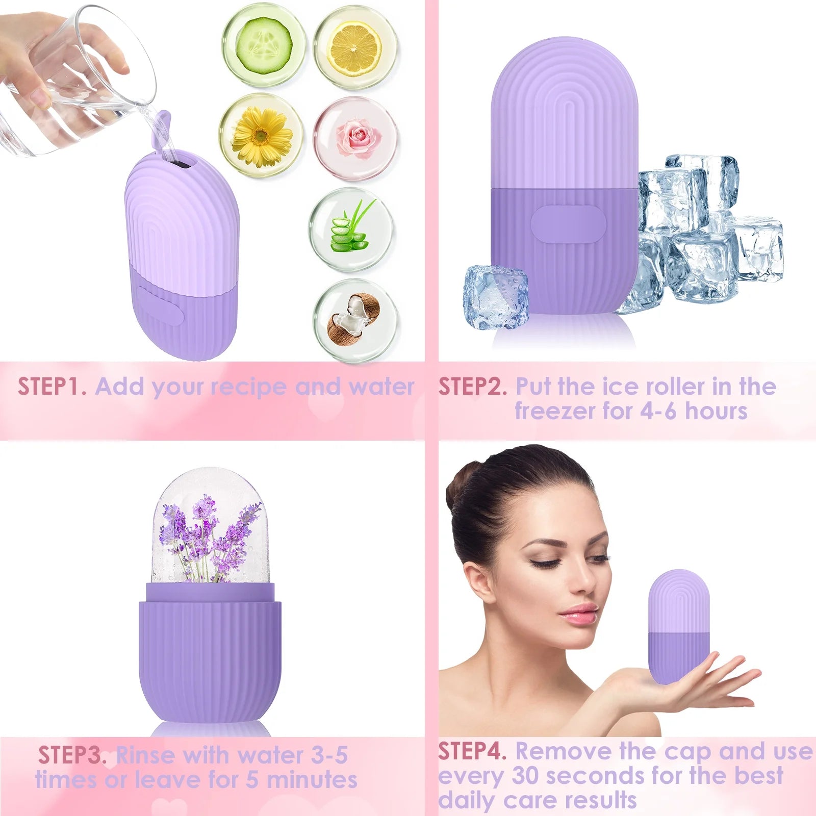 Ice Face Roller, Silicone Ice Facial Rollers, Cube Face Contour for Eyes Neck, Beauty Facial Massage Roller Remove Dark Circle Pore Shrink Face Roller Skin Care Tools (Purple)