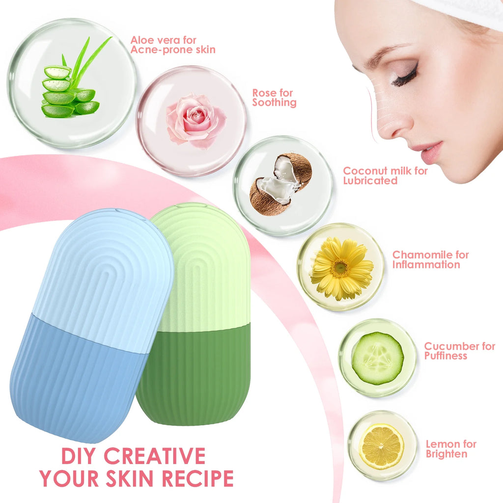 Ice Face Roller, Silicone Ice Facial Rollers, Cube Face Contour for Eyes Neck, Beauty Facial Massage Roller Remove Dark Circle Pore Shrink Face Roller Skin Care Tools (Green)