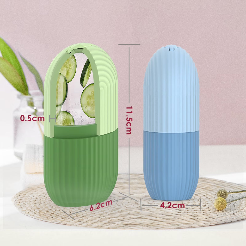 Ice Face Roller, Silicone Ice Facial Rollers, Cube Face Contour for Eyes Neck, Beauty Facial Massage Roller Remove Dark Circle Pore Shrink Face Roller Skin Care Tools (Green)