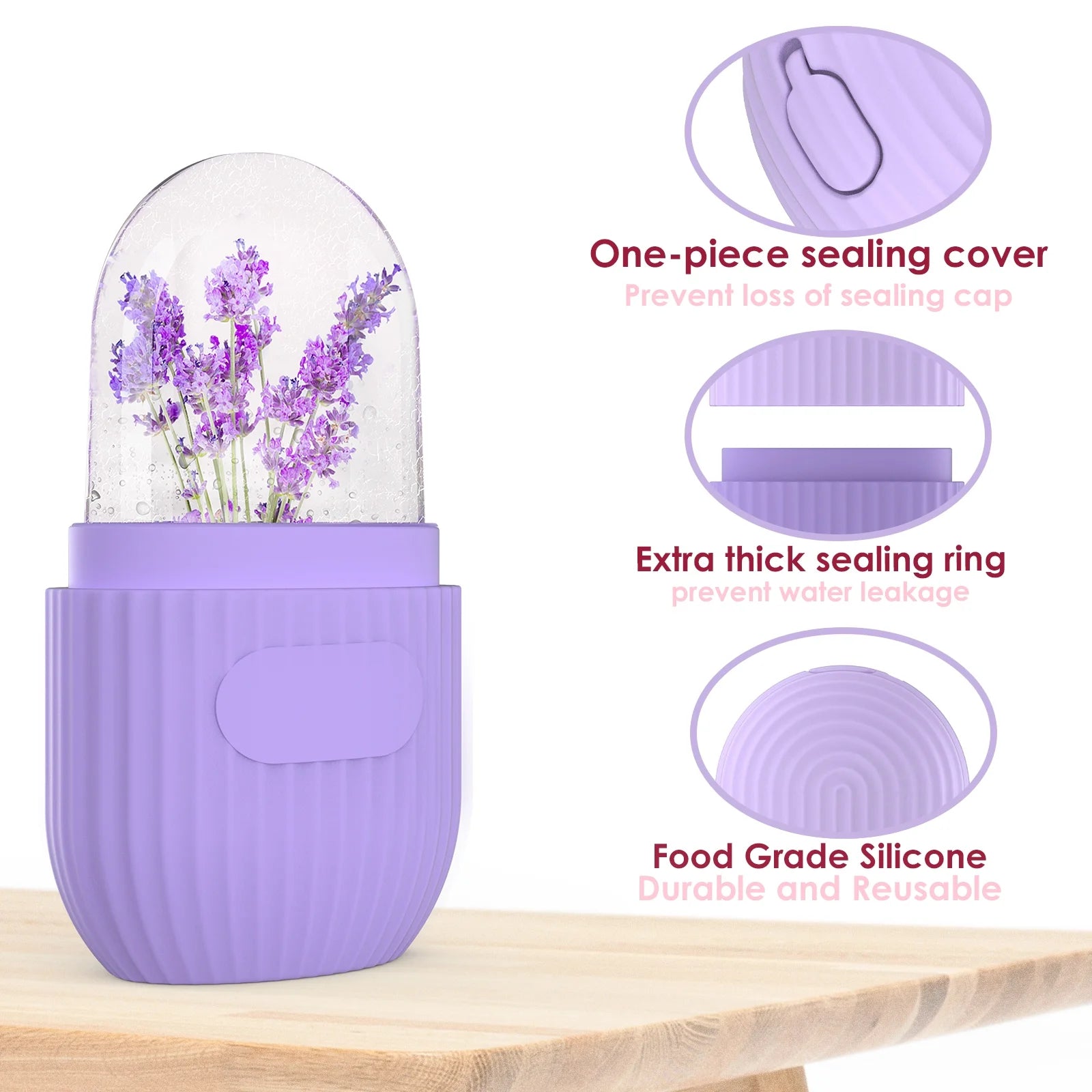 Ice Face Roller, Silicone Ice Facial Rollers, Cube Face Contour for Eyes Neck, Beauty Facial Massage Roller Remove Dark Circle Pore Shrink Face Roller Skin Care Tools (Purple)