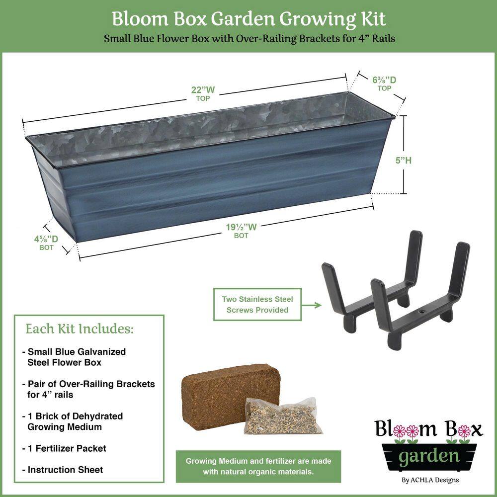 Transform Your Space with the 22" W Small Nantucket Blue Galvanized Steel Bloom Box Garden Kit - Perfect for Indoor and Outdoor Gardening!